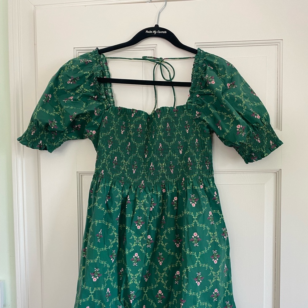 EUC Hill House Home Athena Dress Emerald Trellis